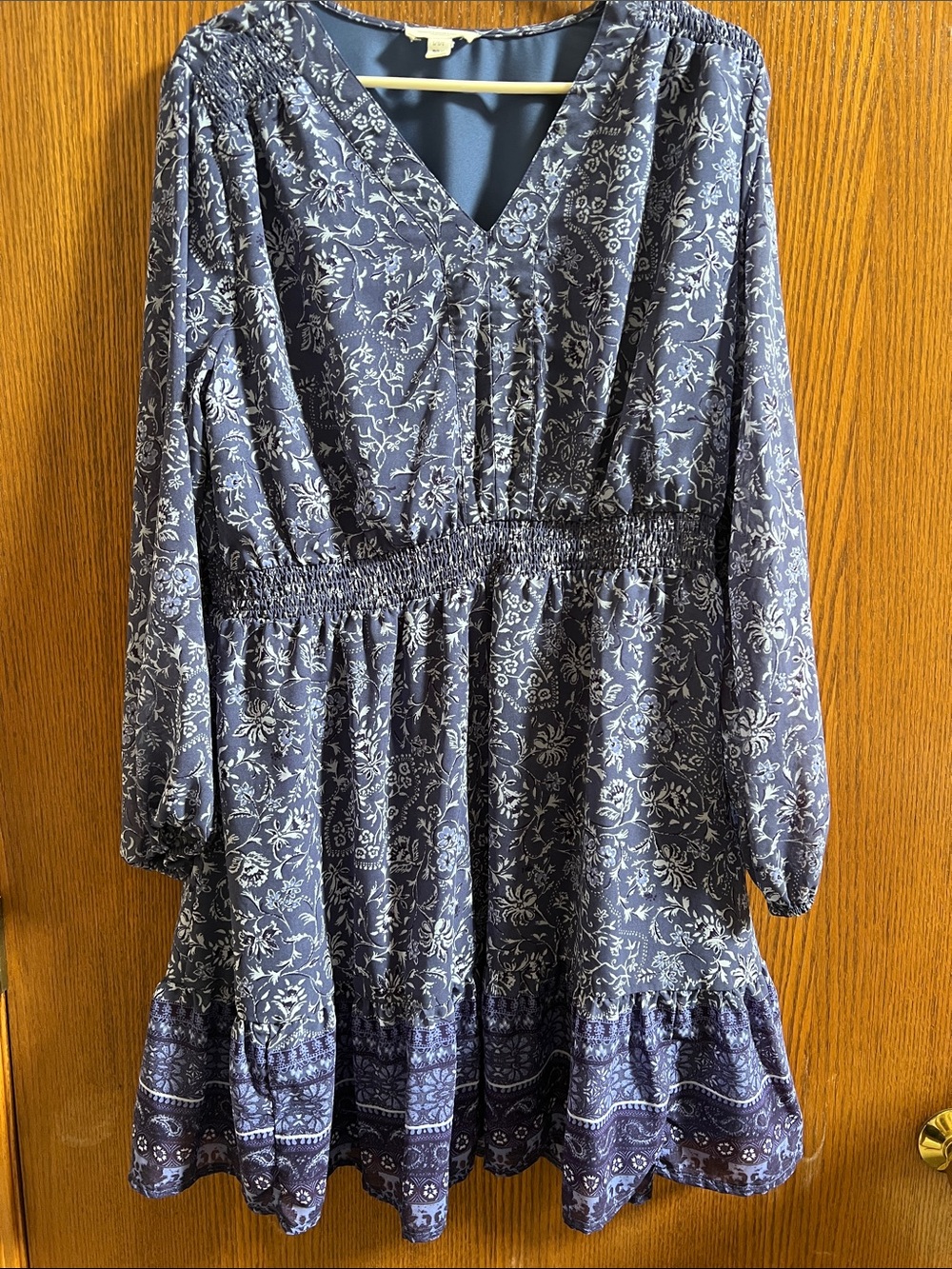 beachlunchlounge Blue Floral V-Neck Smocked Mini Dress
